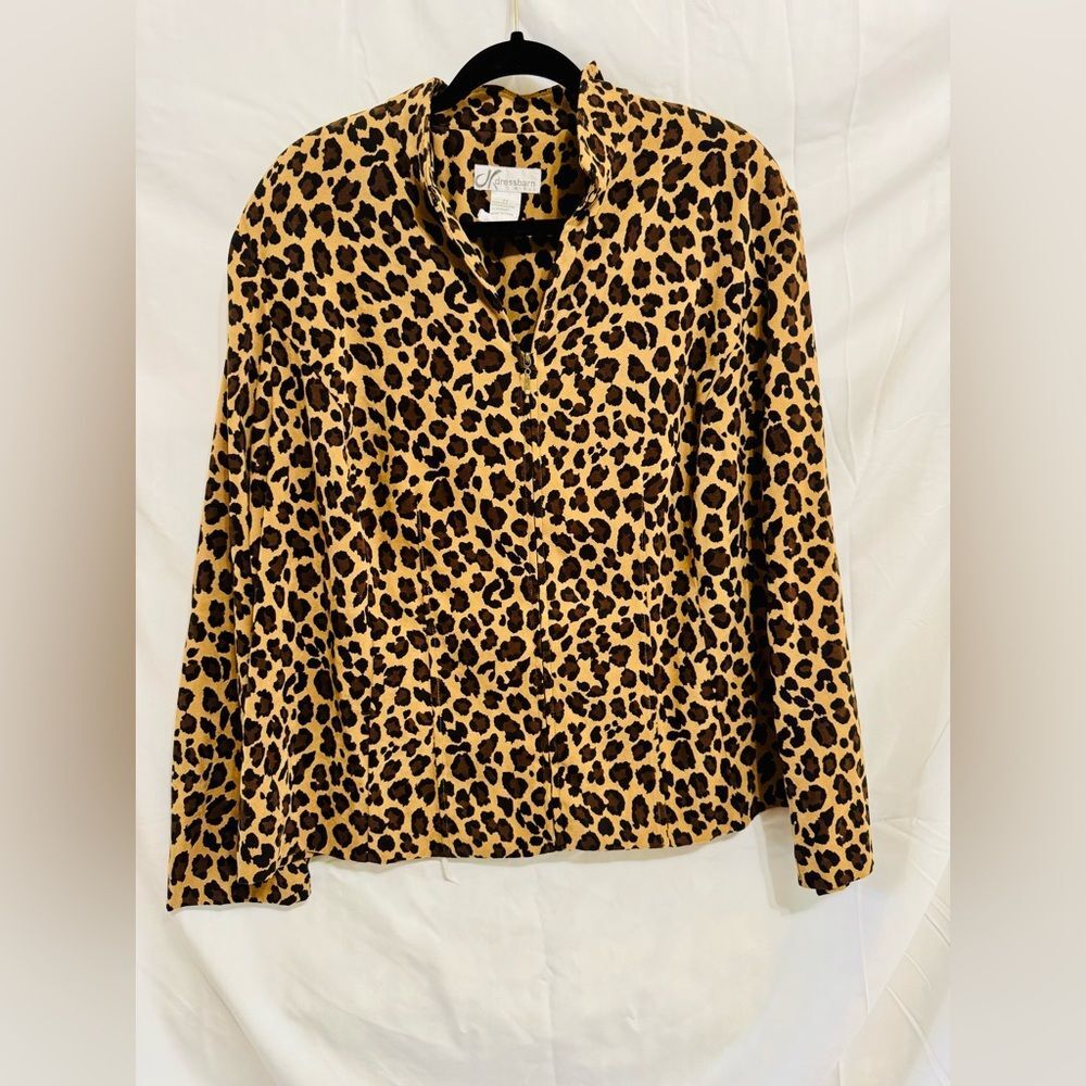 Women’s Dressbarn Long Sleeve Zip Jacket in Cheetah Print. Plus Size 2XL